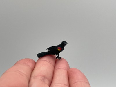 Miniature OOAK Handmade Realistic Red-Winged Blackbird Dollhouse Artisan Bird