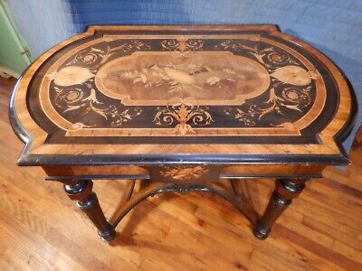 Victorian Library Inlaid Entrance Table Center Music Room  Inlay & Burl wood