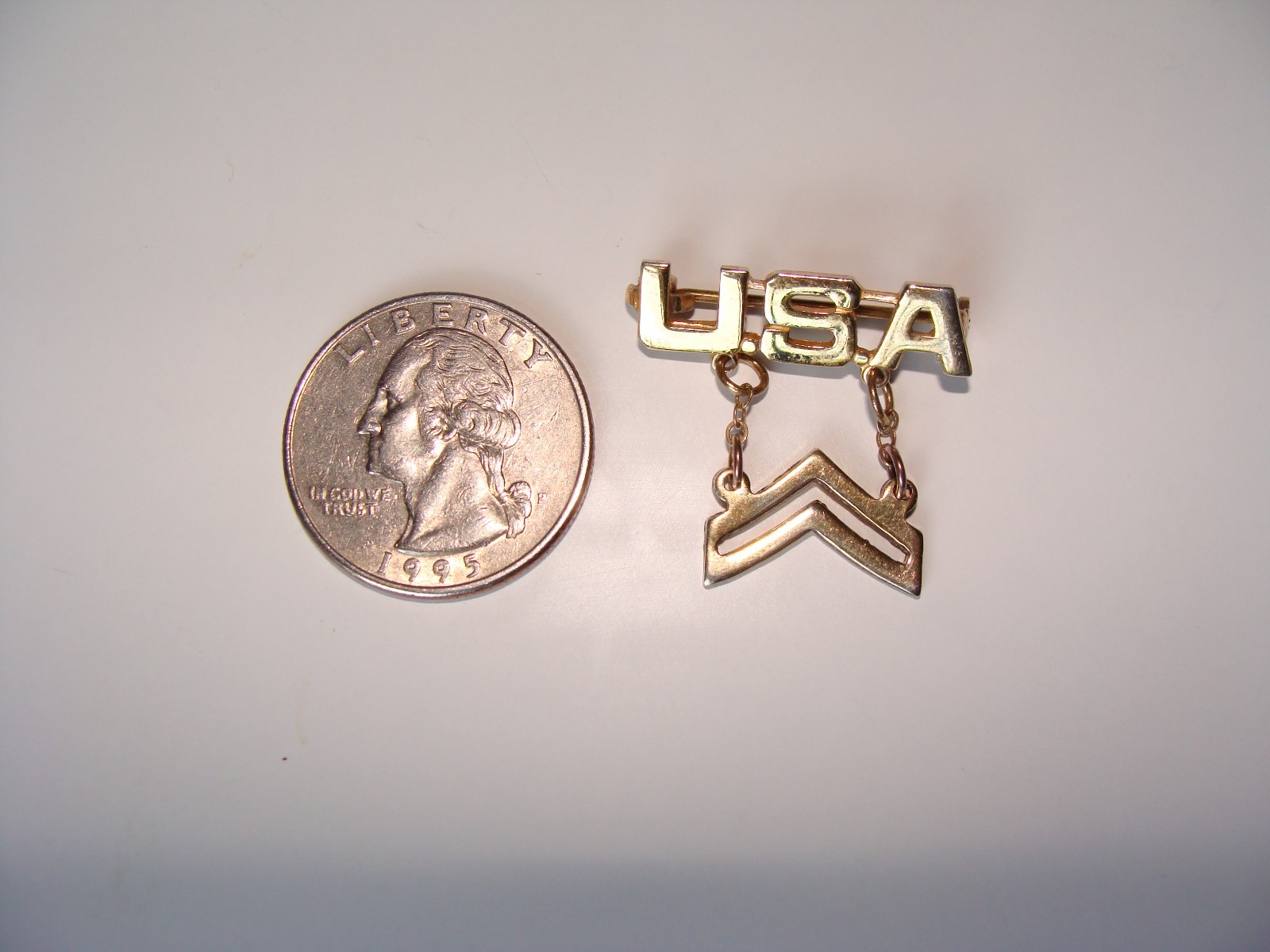 Vintage USA Army Pin Gold Color Signed STERLING
