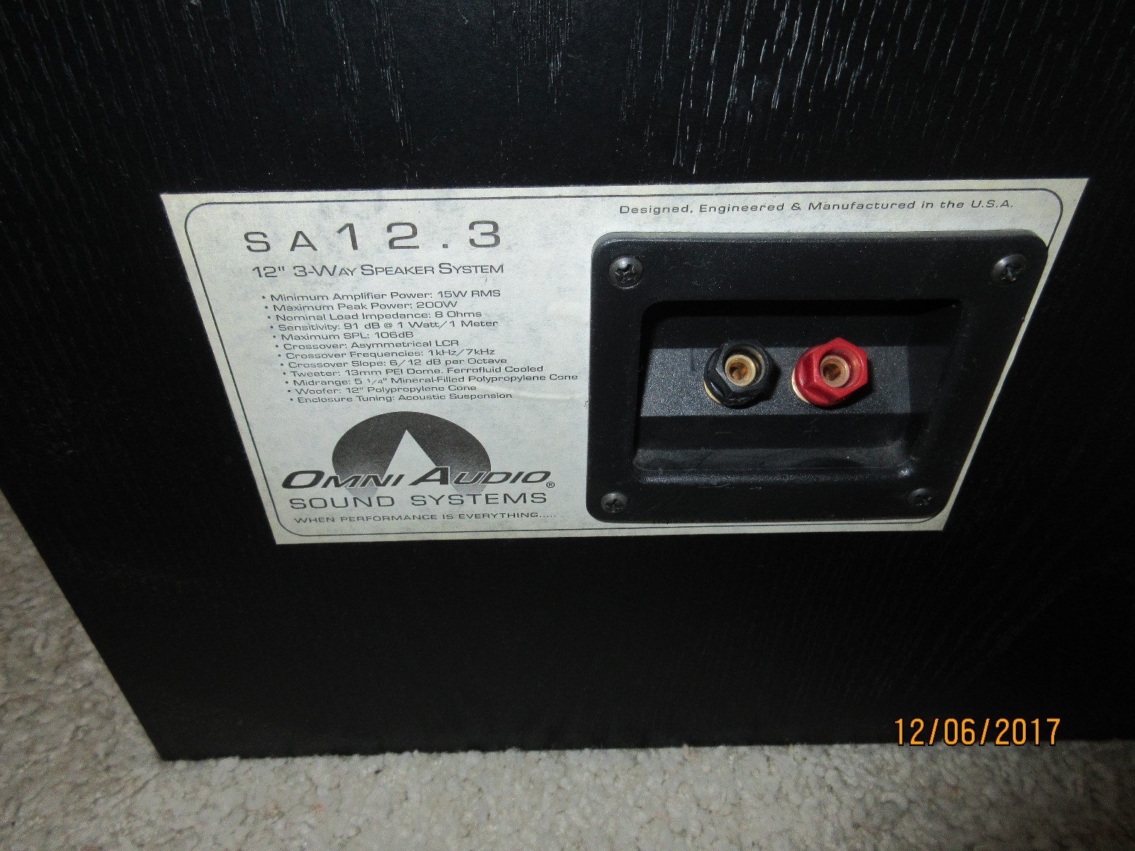 OMNI AUDIO 12.3,three way stereo speakers