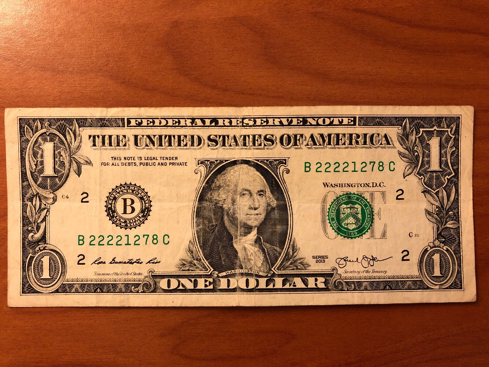 SOLID FIRST QUAD 2222 FIVE of a KIND in $1 Dollar Bill