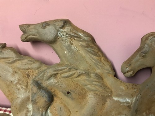 Rare Vtg Cast Iron Classical Wild Horses ?? Running Great Patina 29x14”