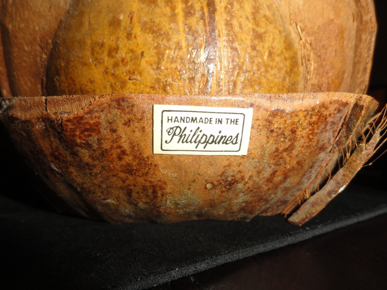 Large Old Vintage Handmade Carved Coconut Owl Head made in Philippines glasses