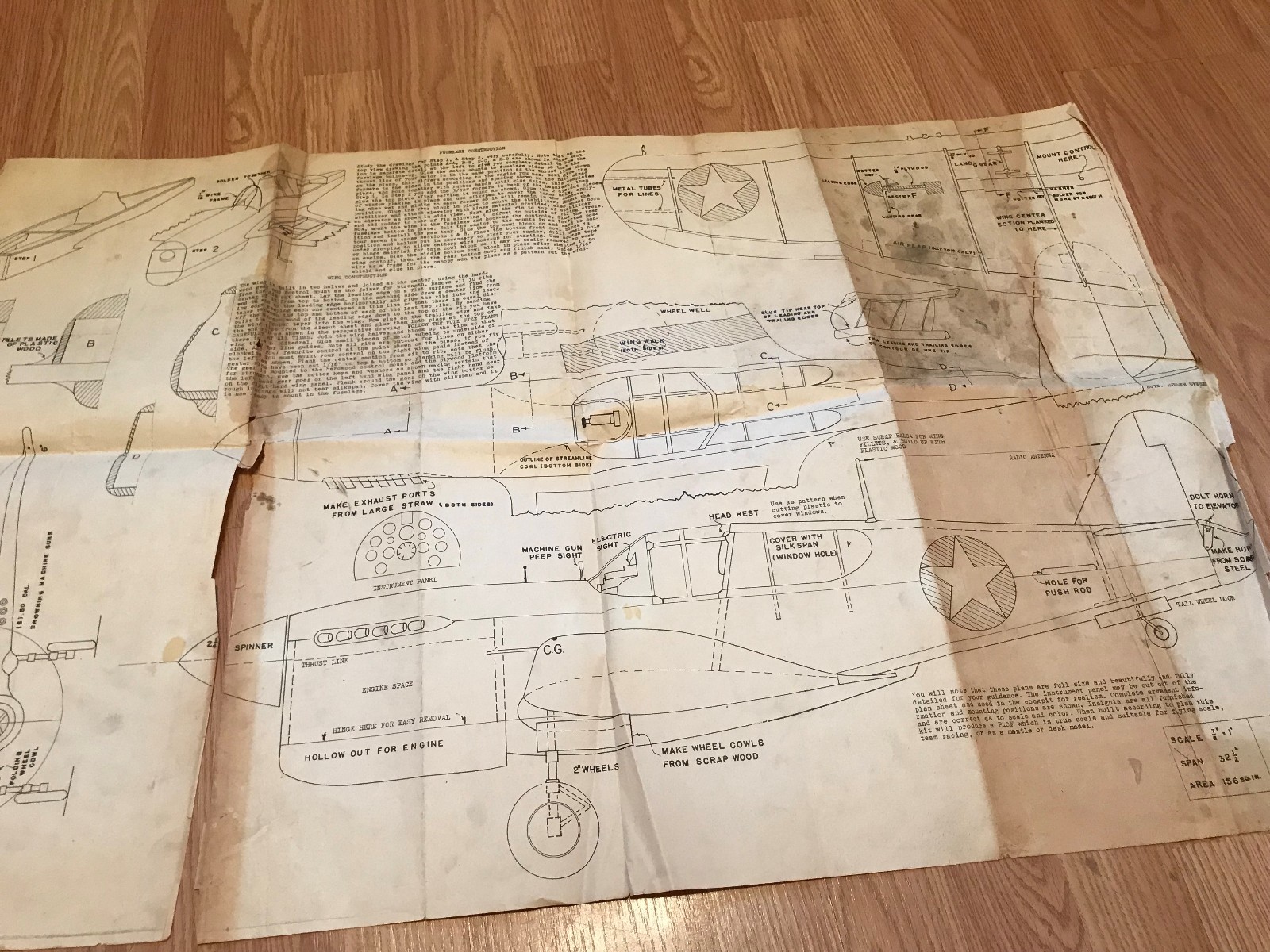 Vintage RC Model Plane Blueprints/Plans - CURTISS WRIGHT WARHAWK P-40F
