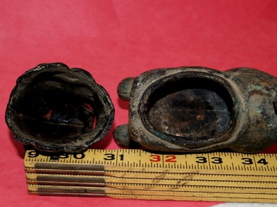 Antique Cast Iron Chinese Foo Dog Lion Guardian Spirit Incense Burner Figurine