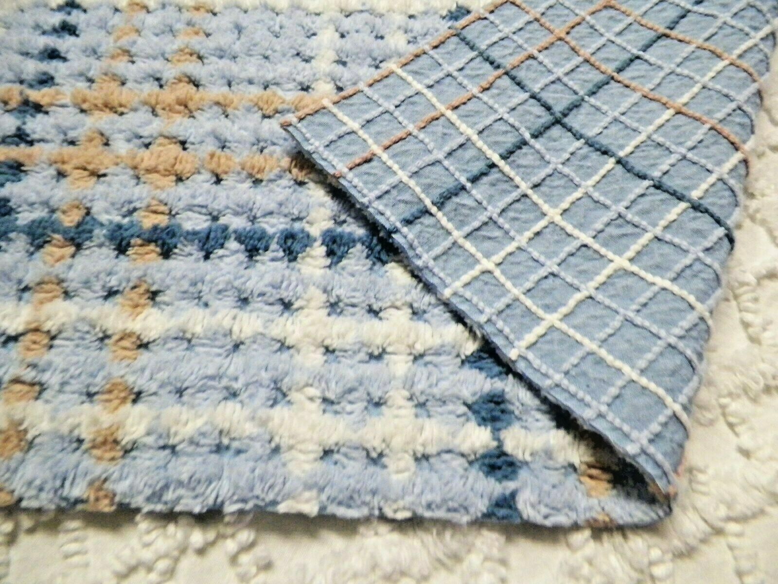 Vint C Craft Plush Peach Blue Whit Chenille Bedspread Quilt Craft Fabric  A 1453