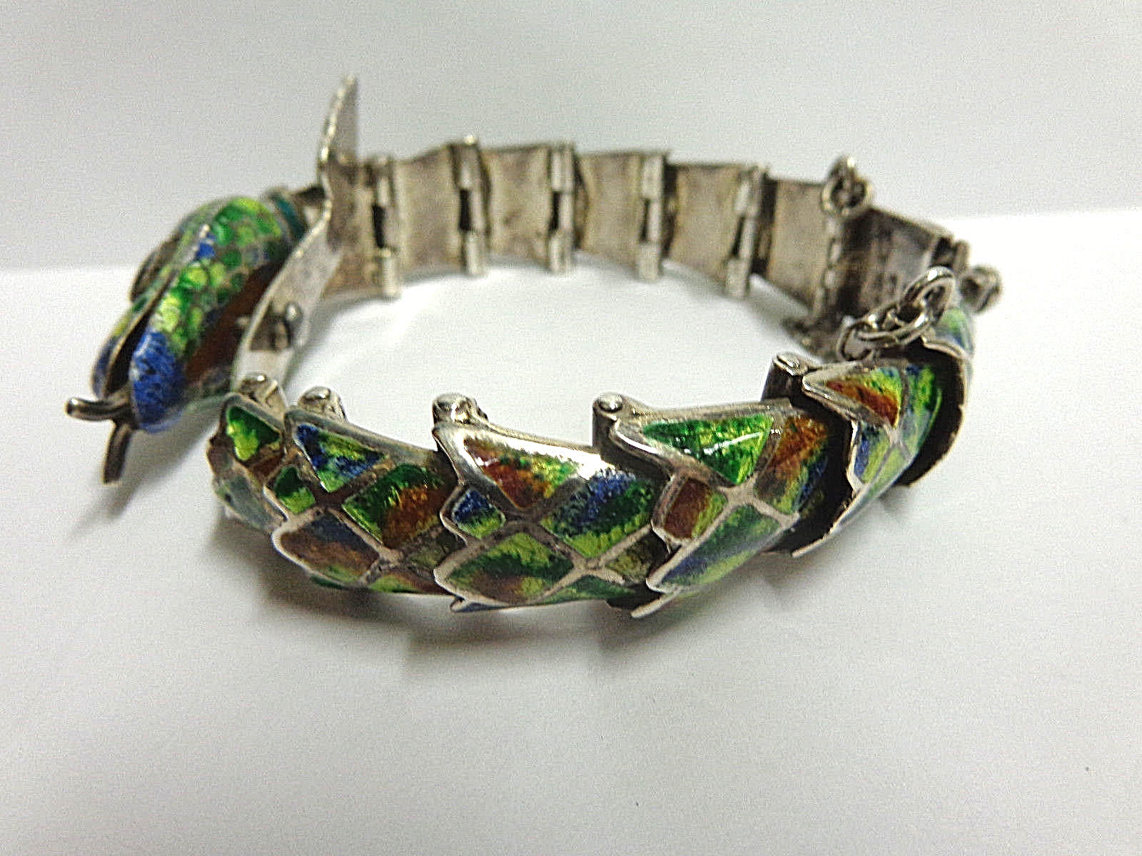 vintage snake bracelet sterling silver enamel sg TF32-Mex wgt 75.2g sz 8in