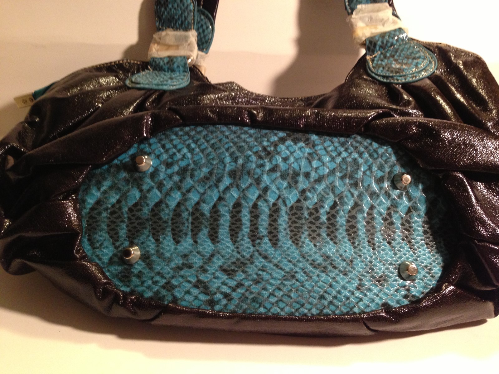 LADIES SILVERGUITAR HANDBAG - TURQUOISE & BLACK  w/  CRYSTAL - NEW -  SHIPS FREE