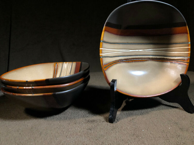 Home Trends Bazaar Striped Brown Soup/Cereal Bowls - Set Of 4