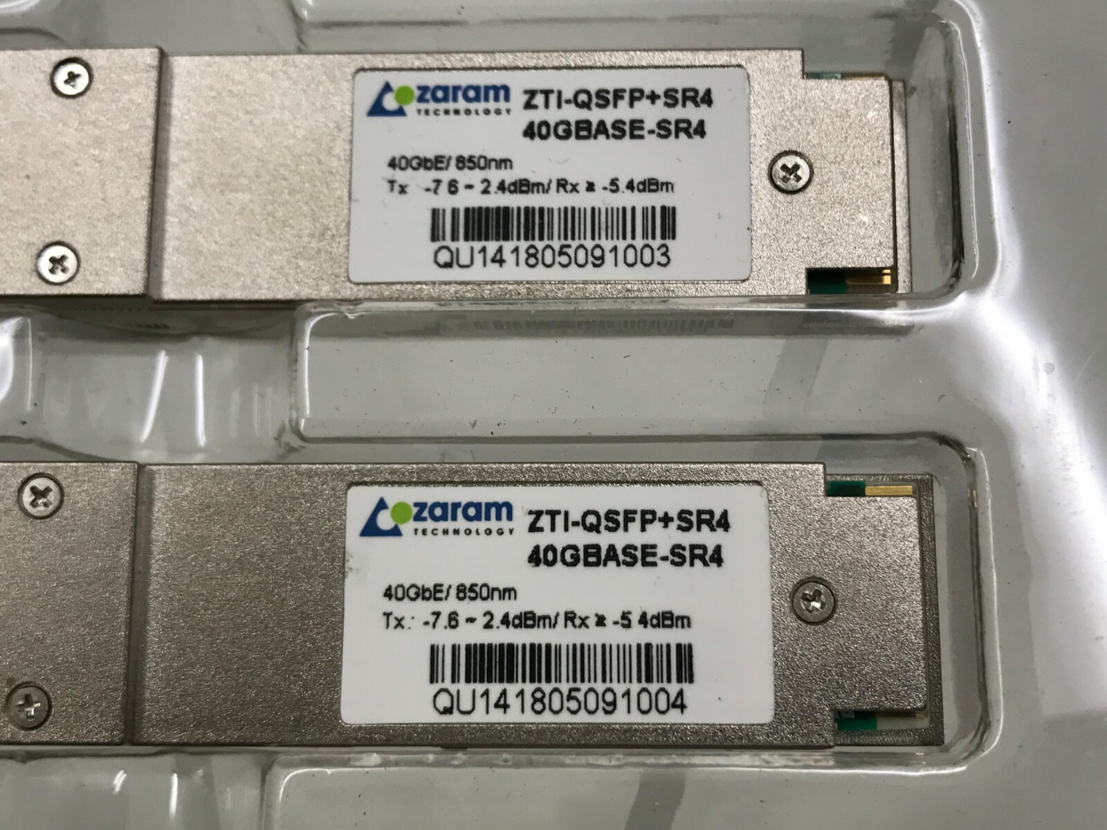 Lot of 4 Zaram Technology ZTI-QSFP+SR4 40GBASE-SR4 Transceivers (08-4C)