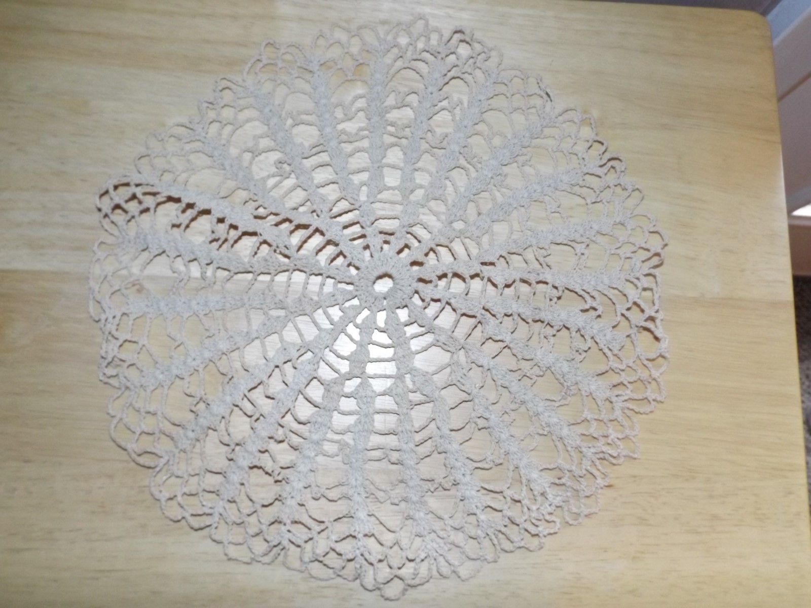 Vtg Round Beige Off White Starched Crocheted Crochet Doily 12