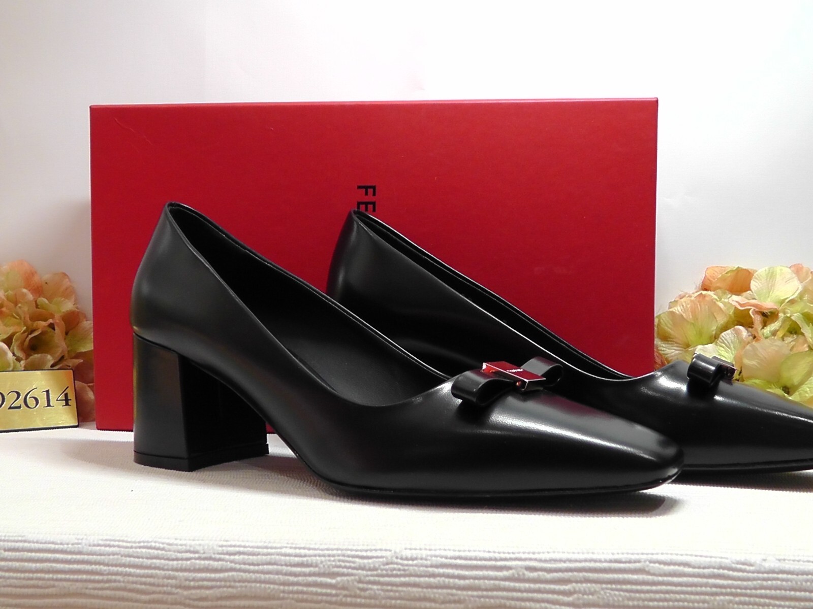 Pre-owned Ferragamo Black Leather Myra Bow Block Heel Pumps Size 9c $850nib