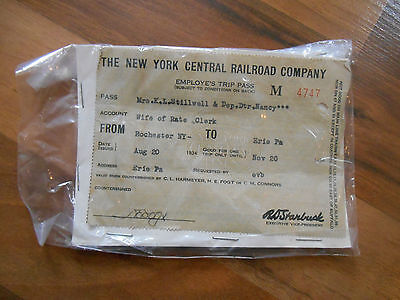 Old Vintage 1934 The New York Central Railroad Company Train Employe's Trip Pass