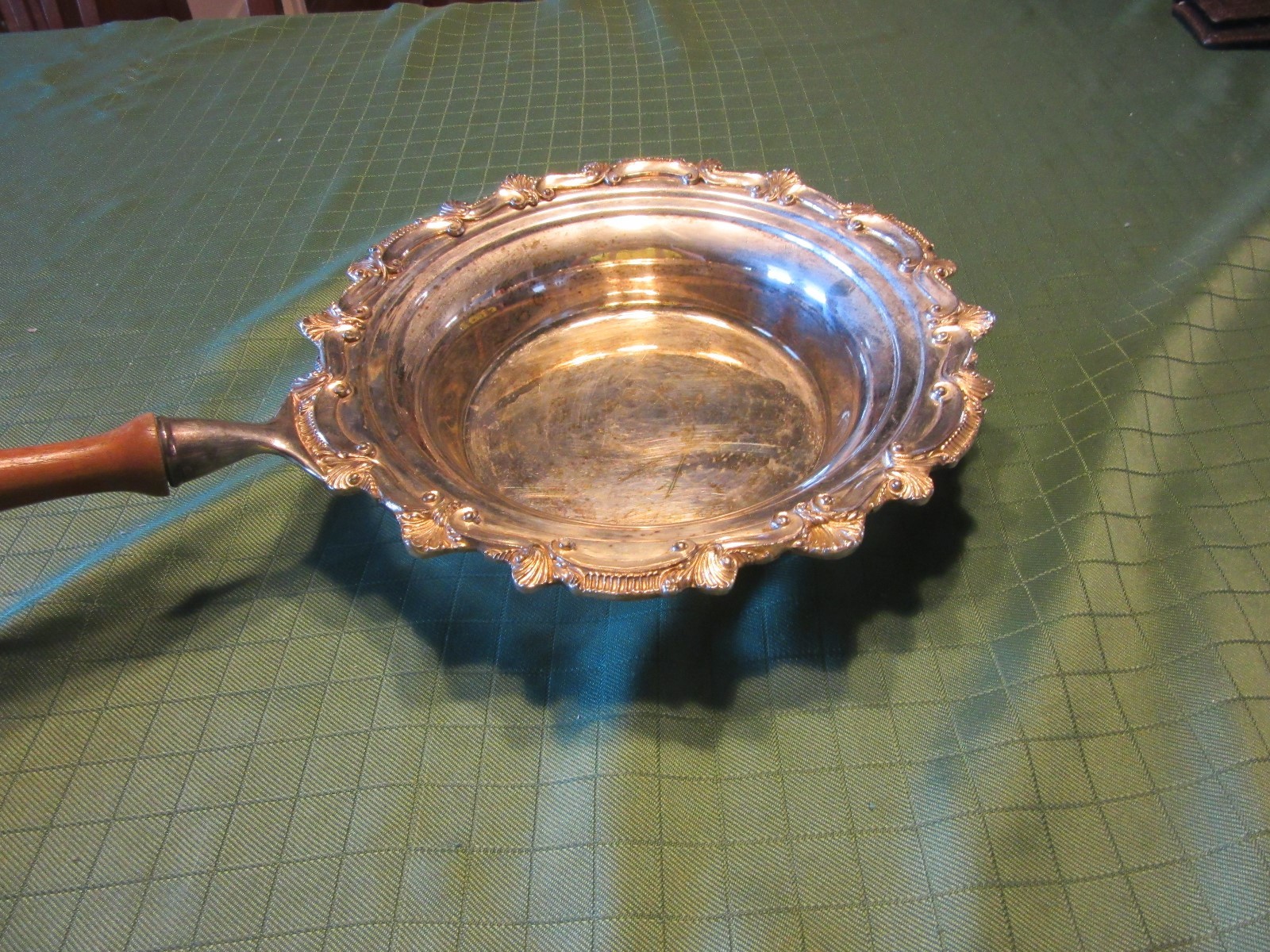 Vintage W SB Silver Plated Offering Plate? With Wood Handle