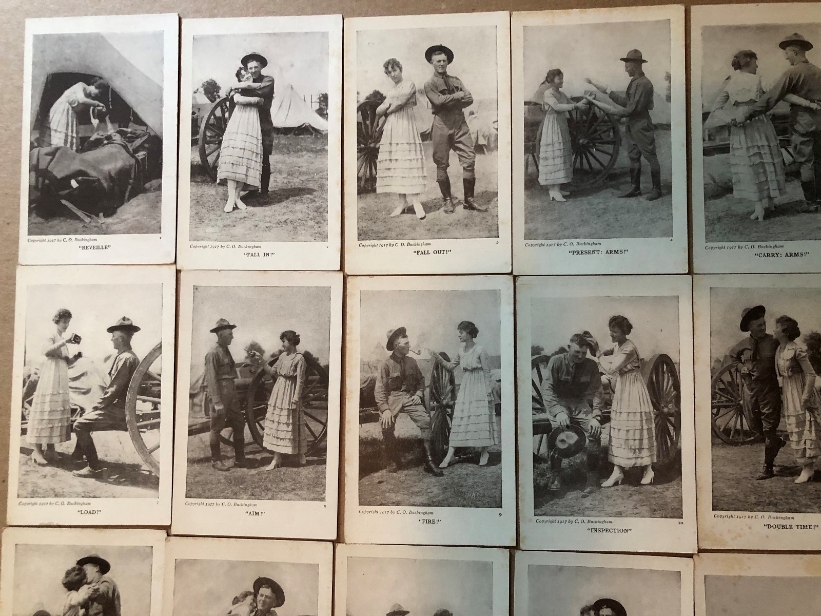 Scarce WWI Set of 24 Postcards Reveille thru Taps Copyright 1917 C.O. Buckingham
