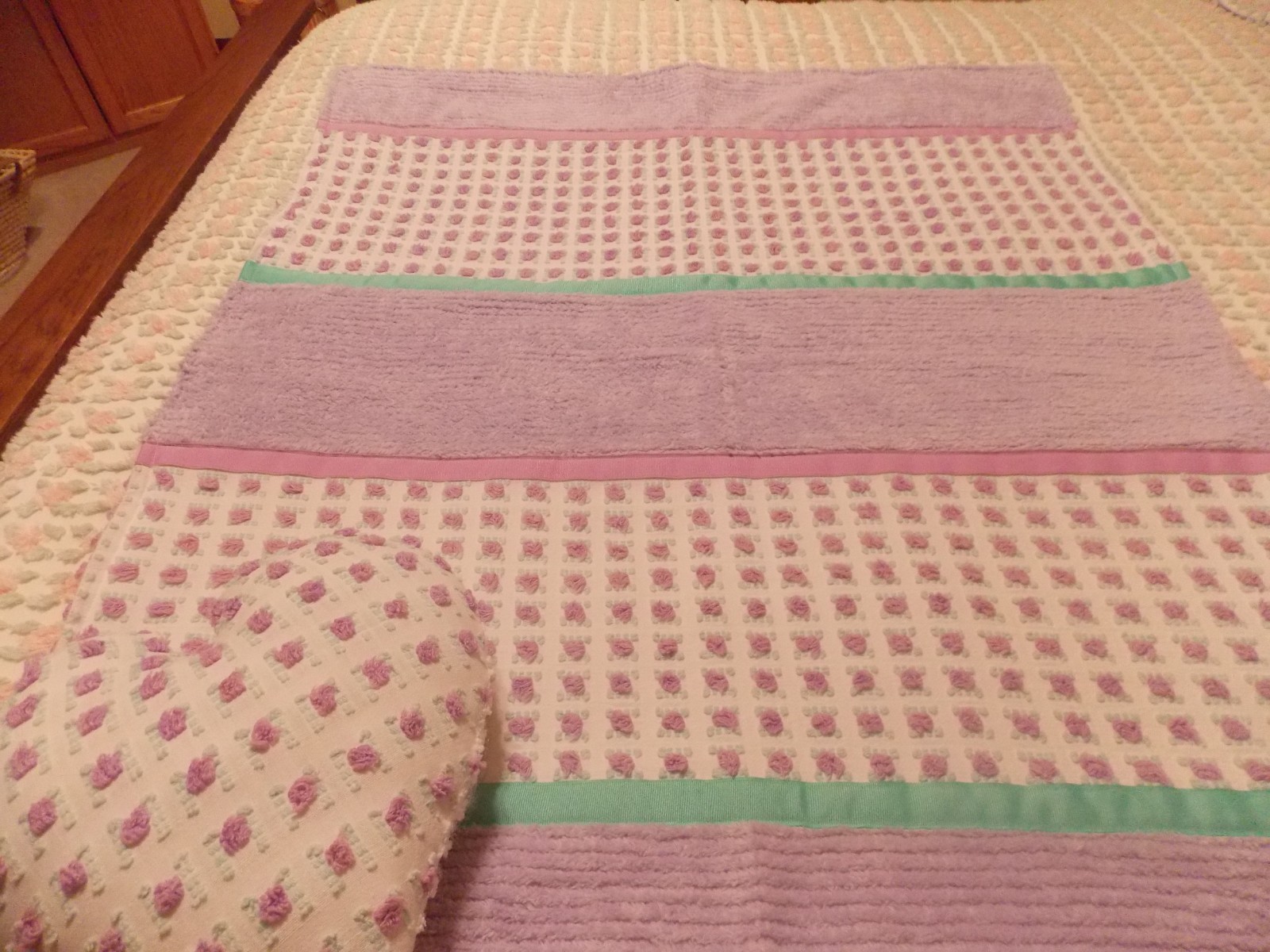 Vintage MJ Lavender Rosebud Chenille Handmade Baby Blanket/Pillow Set