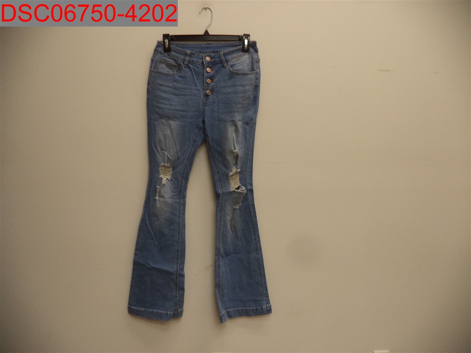 Women's Sky Blue High Waisted Distressed Bell Bottom Jeans
