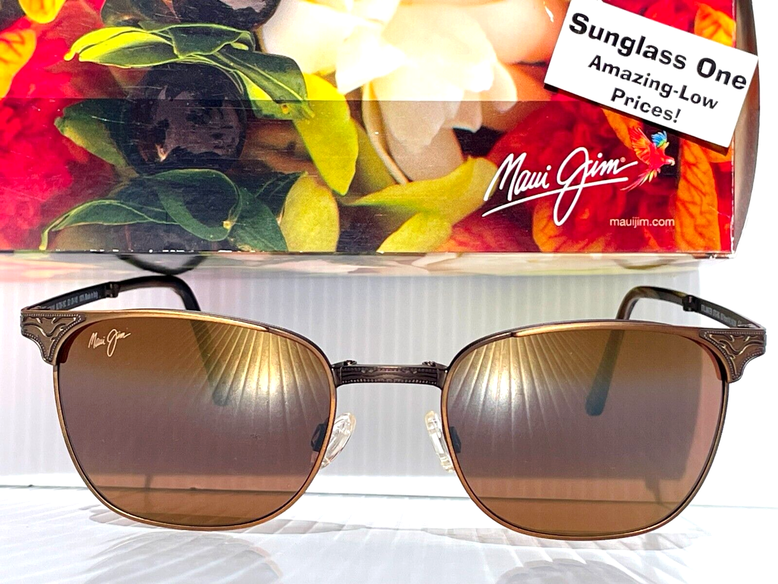 Pre-owned Maui Jim Stillwater Gold Engraved Polarized Bronze Folding Sunglass H706-16c In Brown
