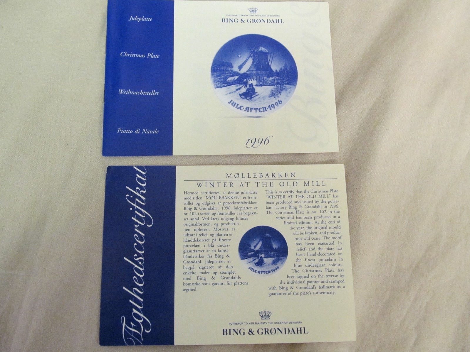 Bing & Grondahl Jule-After Blue Copenhagen 1996 Christmas Plate with COA & Box