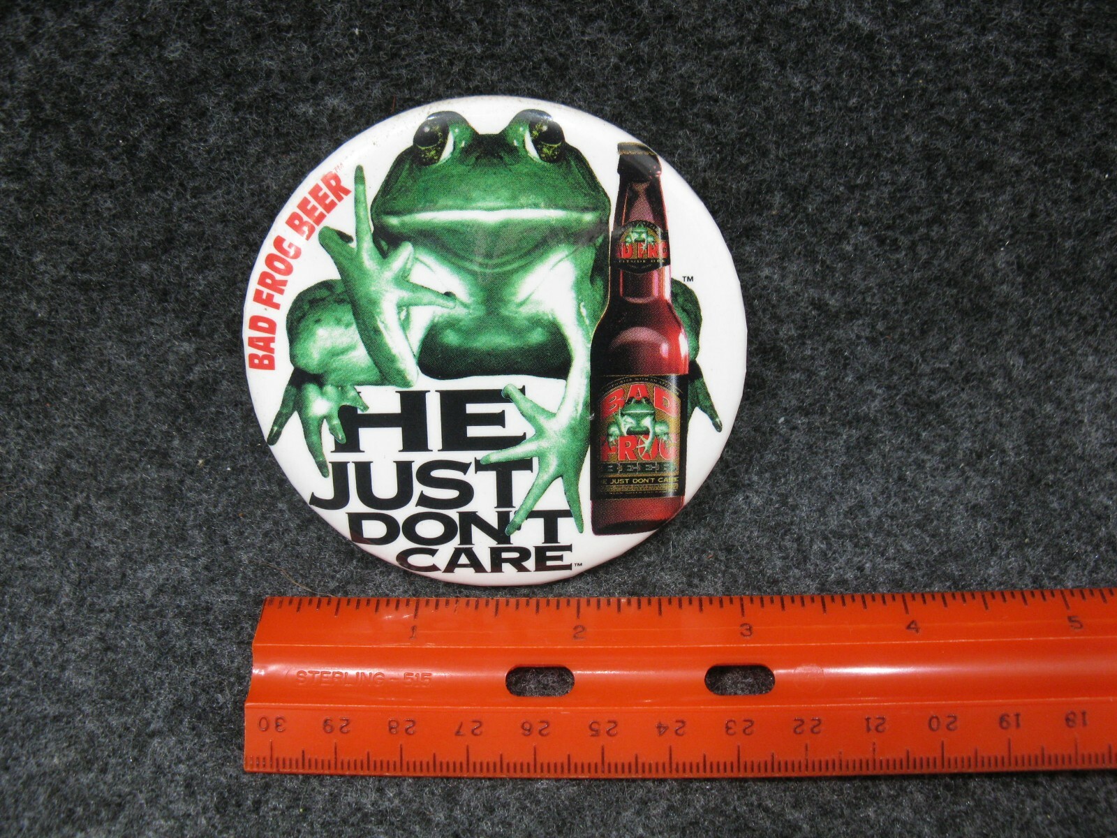 BAD FROG BEER He Just Don't Care Pin Pinback Advertising
