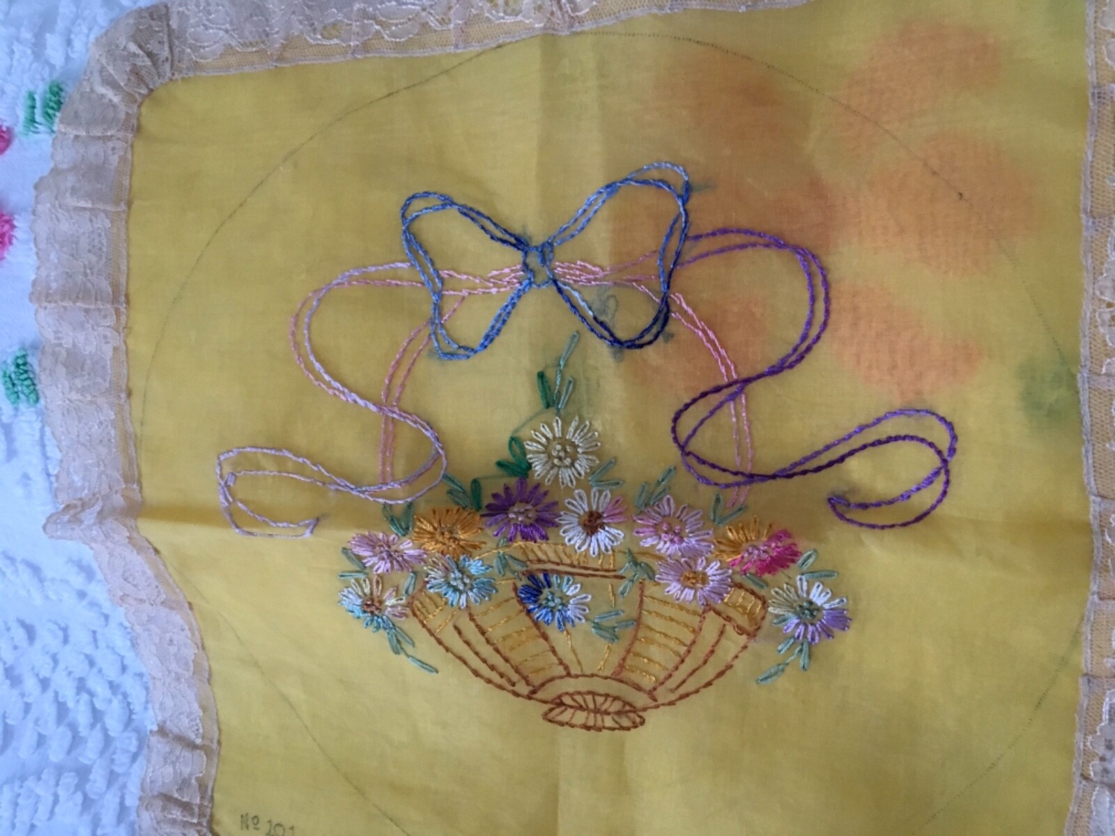 Moprimitivepast Vtg yellow ladies boudoir pillow sham crisp embroidery 2 of 3