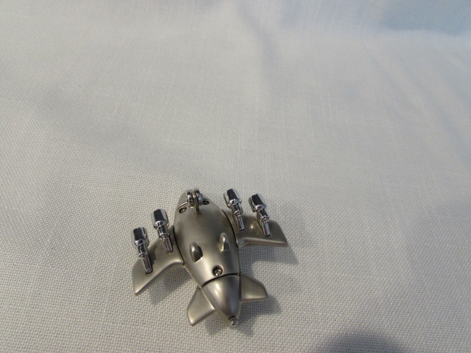 Jet Airplane Desk Clock By Royal - Quartz Analog - Silver Color - New Battery