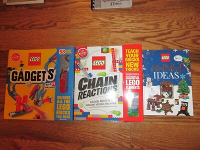 Lot of 3 LEGO BOOK SETS --  GADGETS-klutz CHAIN REACTIONS-klutz & HOLIDAY IDEAS