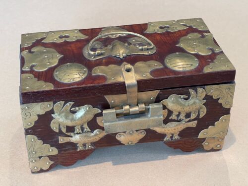 Korean Keepsake Box with Brass Birds with Lock & Key