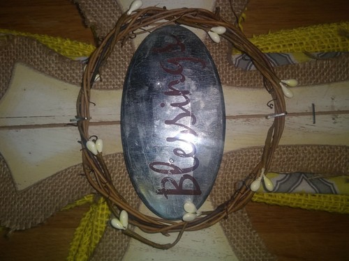 Gray Yellow And Burlap Cross Frame 14X17 Handmade