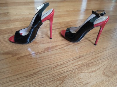 Amanda Harris Blk & Red Peep Toe 5 in. Heel. Slingbacks Sz 6