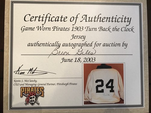 Brian Giles TBTC  - Pittsburgh Pirates Game Used Jersey 2003 - Autographed -Worn