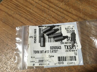 Insert Bit T-20 Torx  1/4''Hex 1''OAL Qty: 6