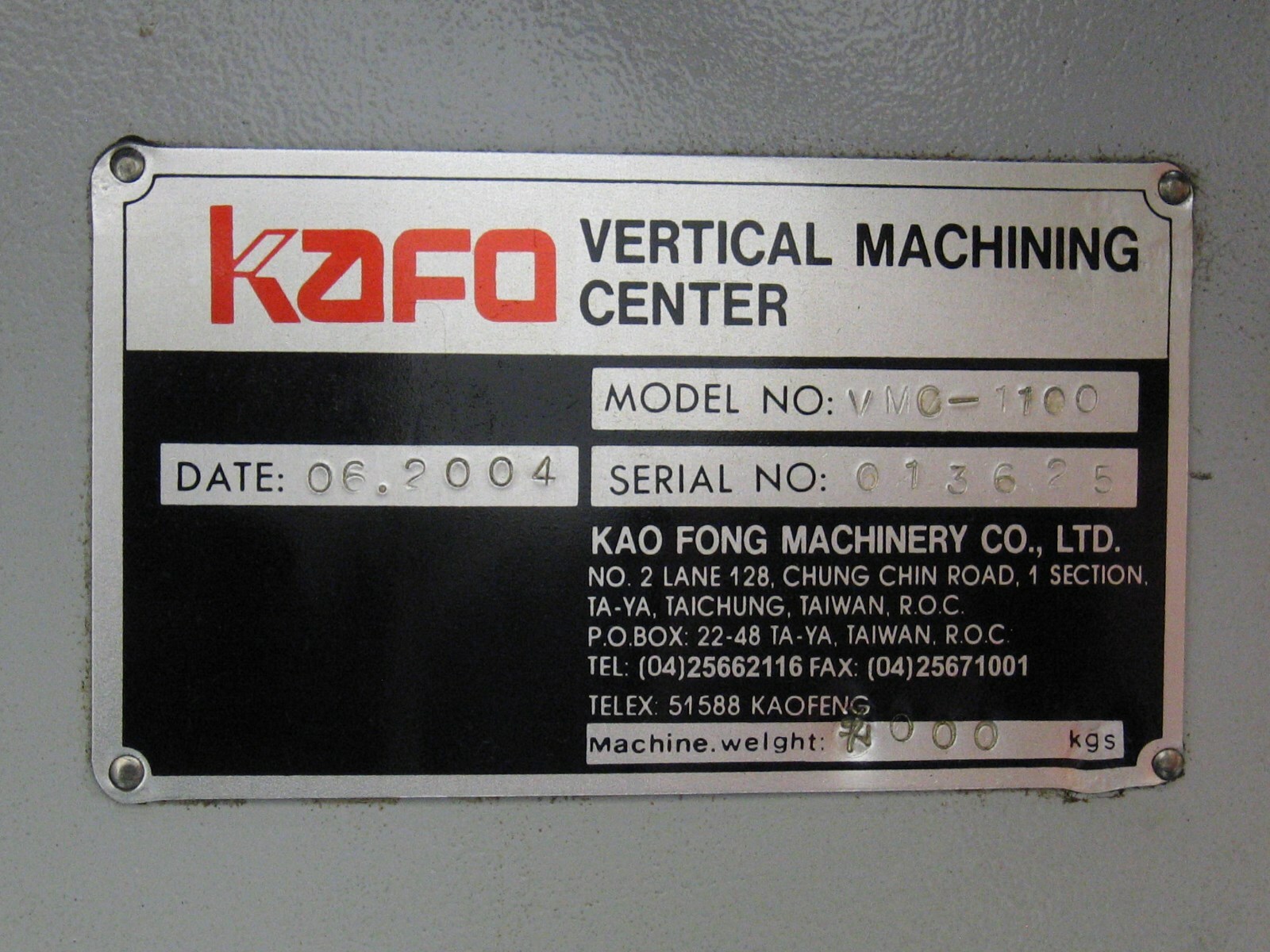 Femco/Kafo VMC1100 4 Axis CNC Vertical Milling Machine Machining Center