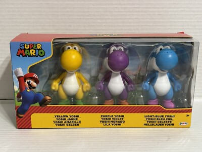 Nintendo Super Mario Yellow Purple & Light Blue Yoshi Poseable Action Figure New