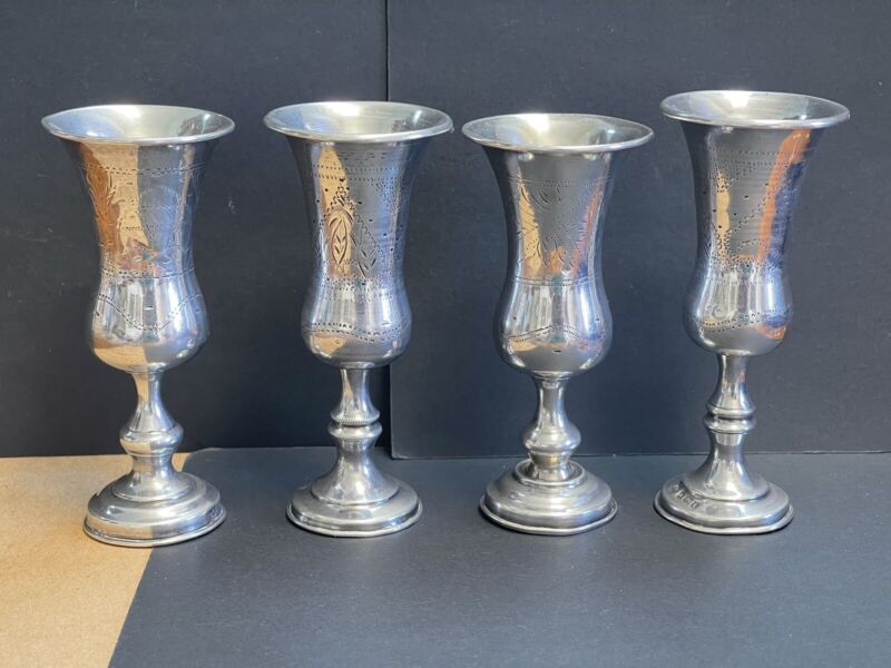 Set of 4 Antique/Vintage Hallmarked Silver Dollhouse Sized Footed Goblets