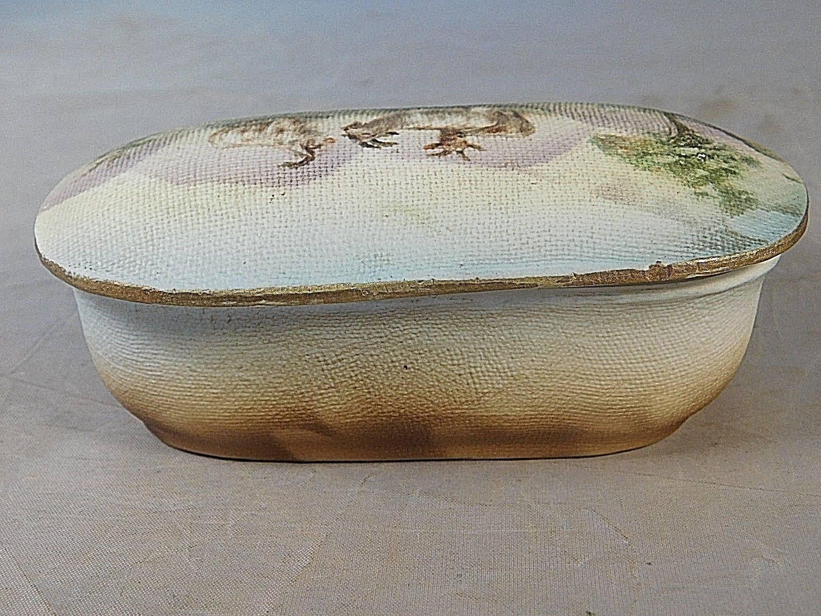 ANTIQUE ROYAL BAYREUTH TAPESTRY DRESSER BOX GOAT PATTERNED TOP