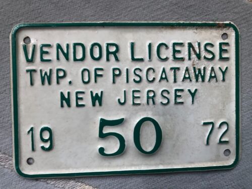 VINTAGE! 1972 PISCATAWAY New Jersey VENDOR LICENSE PLATE # 50 Middlesex County