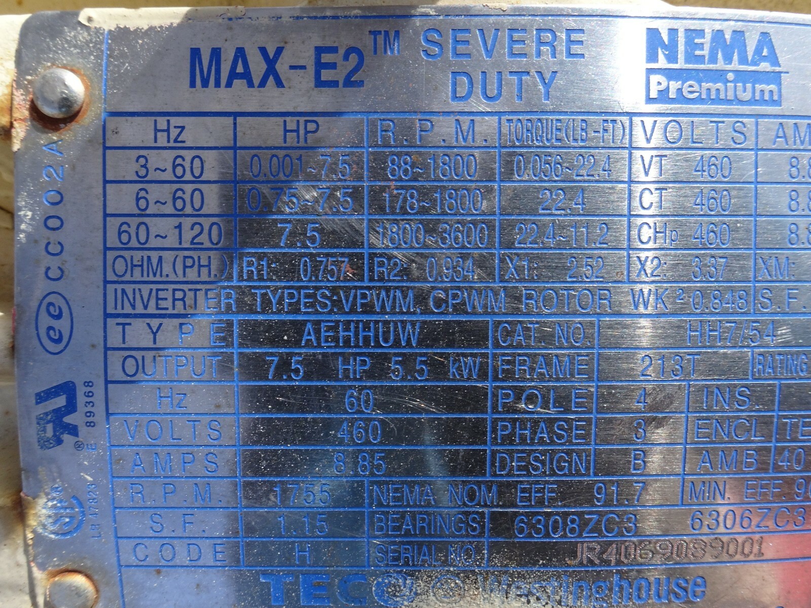 GOULD TECO 7.5 HP MTX 3196 1