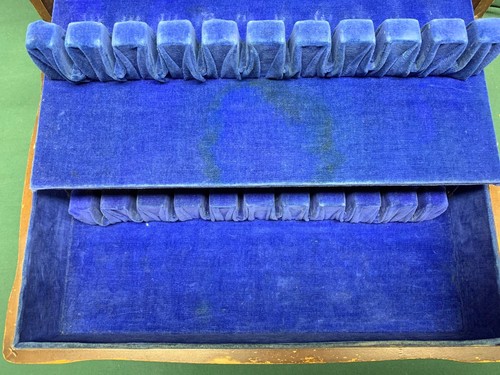 Large Wooden Silverware Chest Storage Box Blue Service For 12