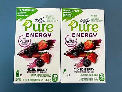Crystal Light Pure Energy Mixed Berry Drink Mix w/Caffeine 12 Packets in 2 Boxes