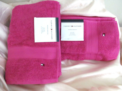 2x Tommy Hilfiger Modern American Cotton Soft Bath Towels 30x54 Raspberry Rose