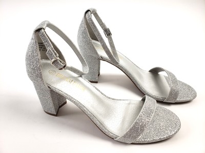 DREAM PAIRS Women's Chunk Silver Glitter Heel Pump Sandals Ankle Strap 8.5 M US