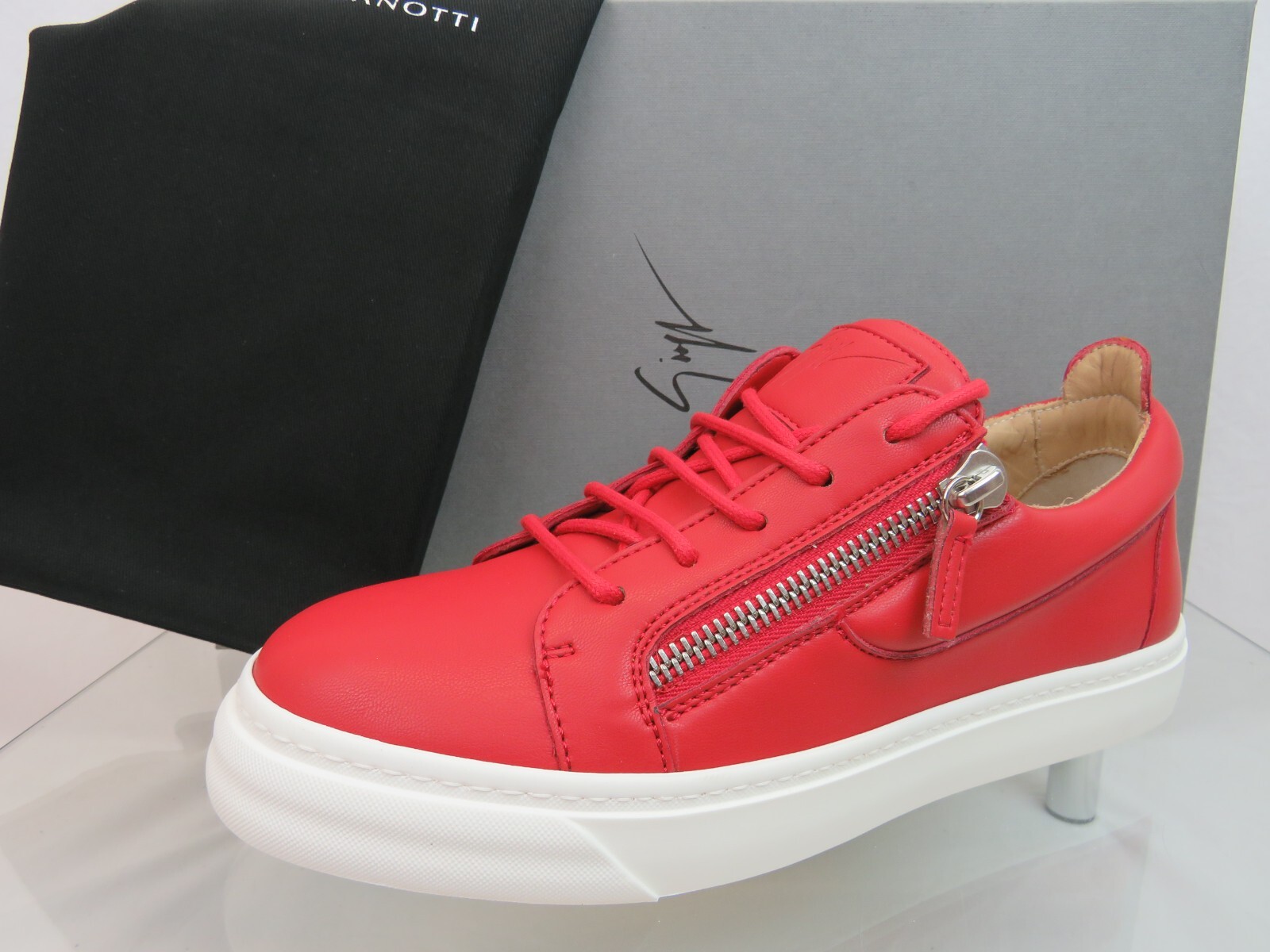 NIB GIUSEPPE ZANOTTI TRAZE RED LEATHER ZIP PLATFORM LACE