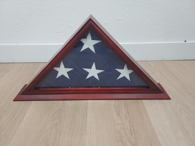 Solid Wood Memorial Flag Display Case WITH 5' X 9' Flag - Cherry Finish
