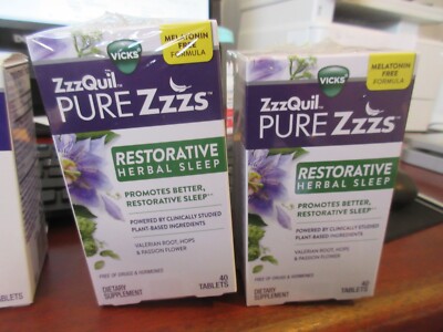 4 Pack! Vicks ZzzQuil Pure Zzzs Restorative Herbal Sleep 40 Tabs each EXP: 9/23