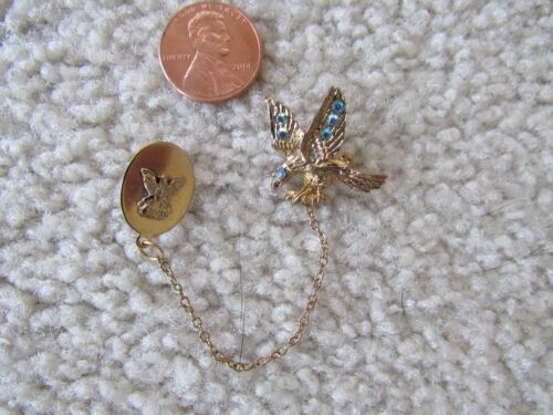 Gold Tone Fraternal Order of Eagles Pins with Aurora Borealis Rhinestones and Co