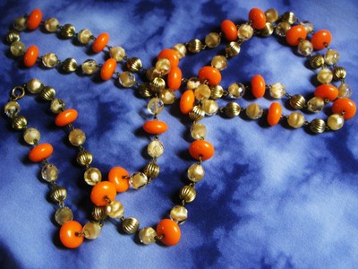 Vintage Italy Gold Orange Sommerso Glass Beaded Venetian necklace