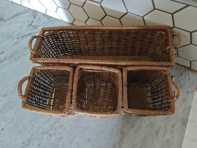 Vintage Wicker Rattan Mail Holder Organizer Display Rack Boho Chic Basket Decor 