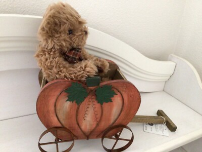 Vtg Boyds MR PUNKINS BEAR Sitting in Wooden Pumpkin Wagon RareCollectors Fall