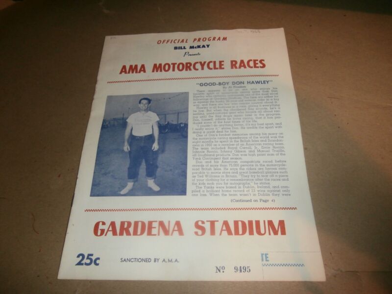 Vintage 1955 AMA  Program Motorcycle Races Gardena Stadium